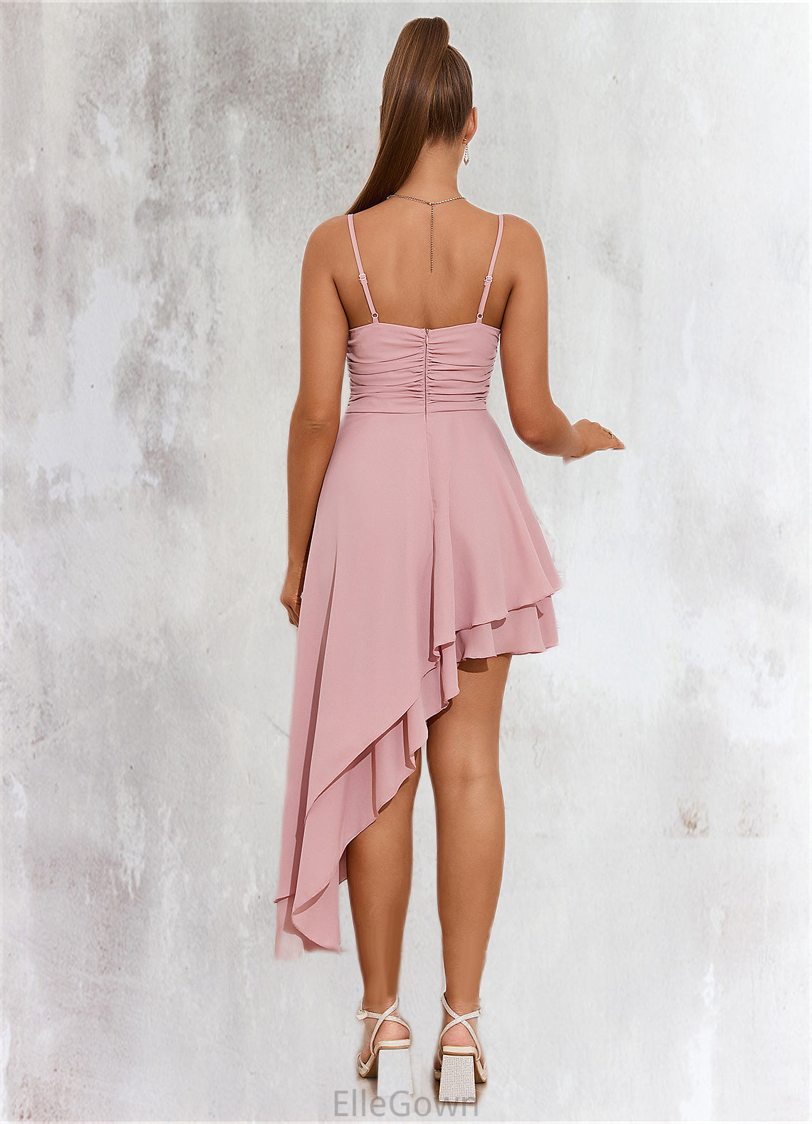 Daniella Ruffle Sweetheart Elegant A-line Polyester Asymmetrical Dresses DEP0022477