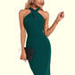 Evangeline Ruffle Asymmetrical Elegant Sheath/Column Polyester Midi Dresses DEP0022492