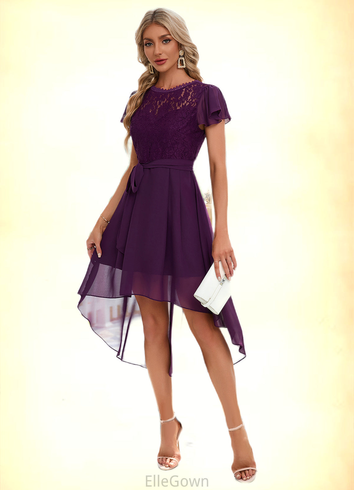 Deborah Cascading Ruffles Asymmetrical Elegant A-line Chiffon Ankle-Length Dresses DEP0022494