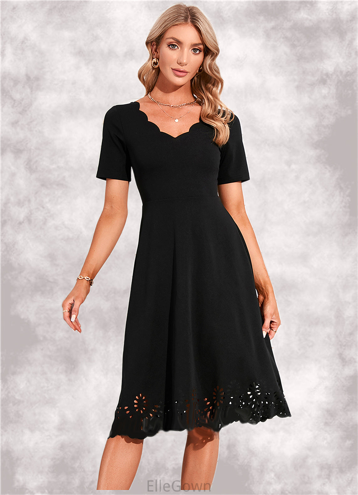 Emily V-Neck Elegant A-line Cotton Blends Midi Dresses DEP0022499