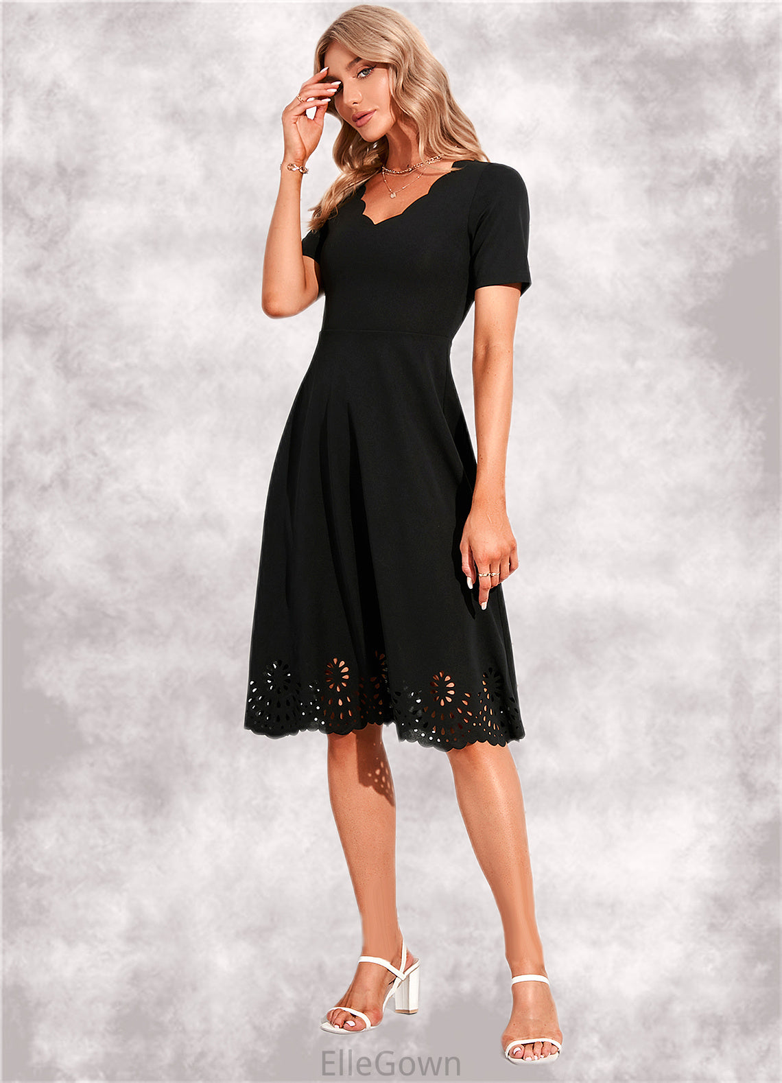 Emily V-Neck Elegant A-line Cotton Blends Midi Dresses DEP0022499