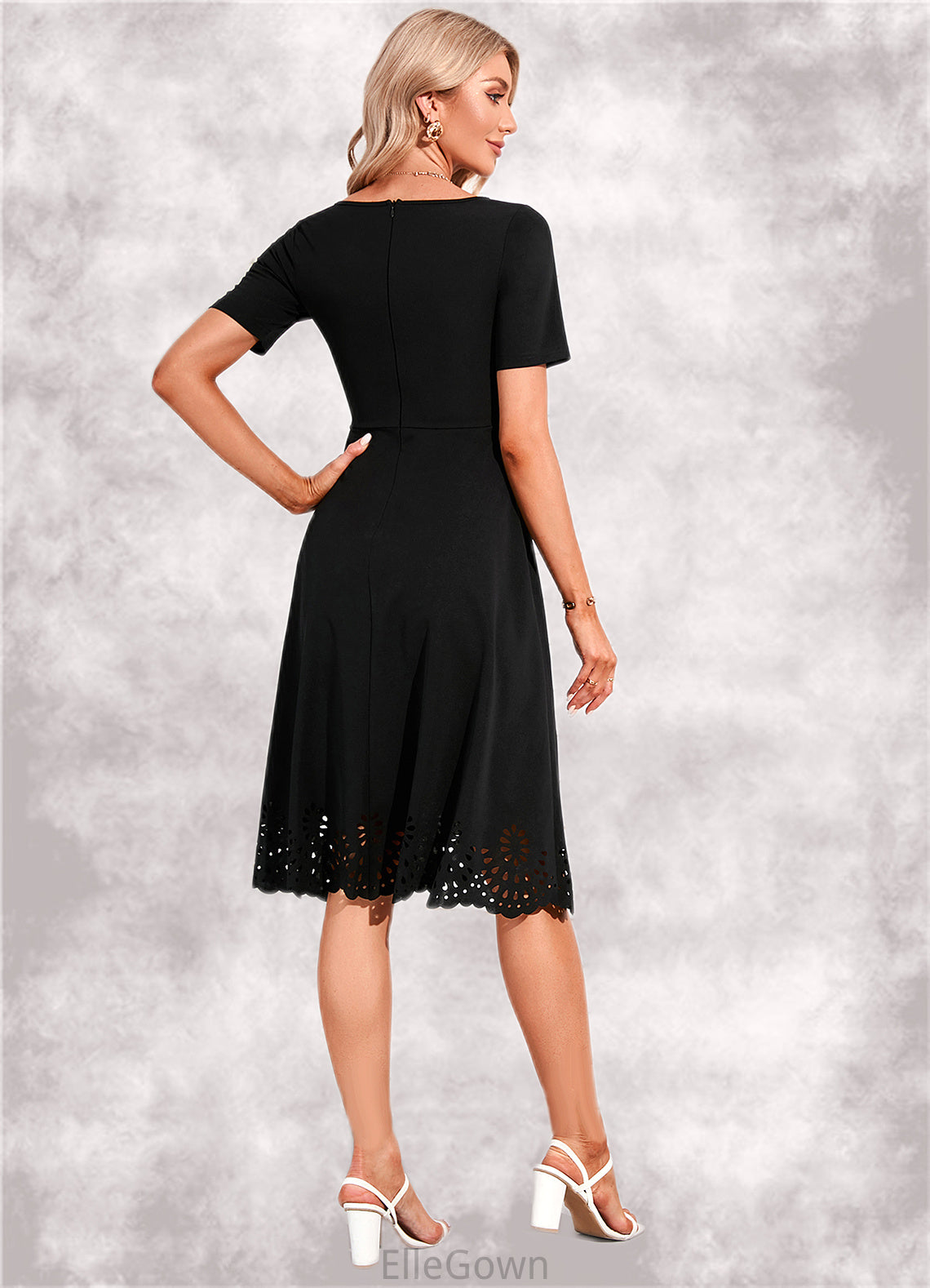 Emily V-Neck Elegant A-line Cotton Blends Midi Dresses DEP0022499