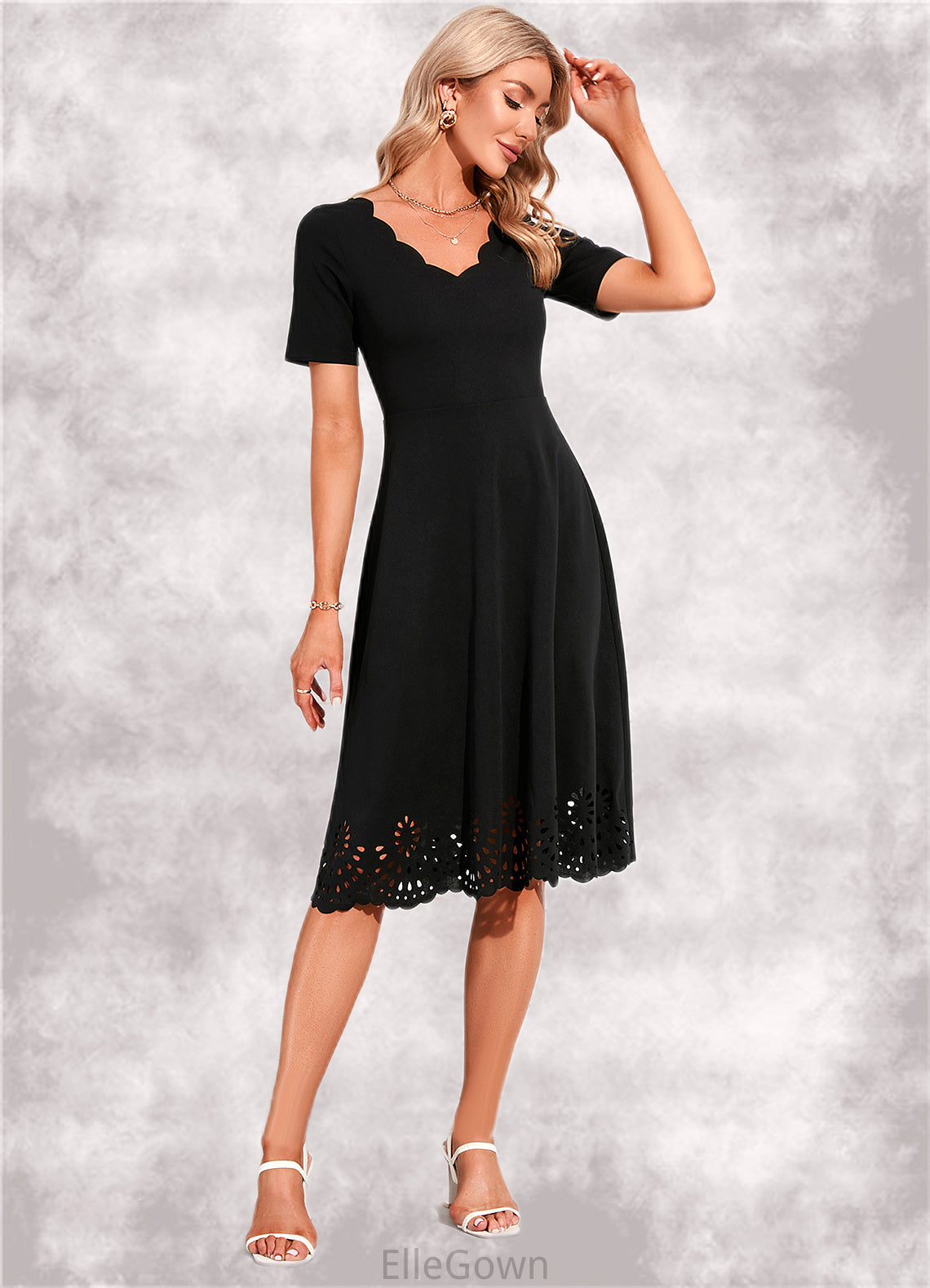 Emily V-Neck Elegant A-line Cotton Blends Midi Dresses DEP0022499