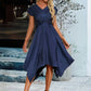 Kiera Bow V-Neck Elegant A-line Satin Asymmetrical Dresses DEP0022506