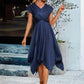 Kiera Bow V-Neck Elegant A-line Satin Asymmetrical Dresses DEP0022506