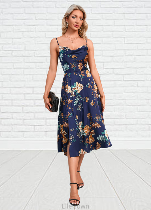 Noemi Floral Print Cowl Elegant A-line Satin Dresses DEP0022508