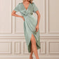 Aaliyah Ruffle V-Neck Elegant Sheath/Column Satin Dresses DEP0022510