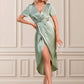 Aaliyah Ruffle V-Neck Elegant Sheath/Column Satin Dresses DEP0022510