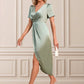 Aaliyah Ruffle V-Neck Elegant Sheath/Column Satin Dresses DEP0022510