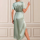 Aaliyah Ruffle V-Neck Elegant Sheath/Column Satin Dresses DEP0022510