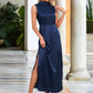 Diamond High Neck Elegant A-line Satin Maxi Dresses DEP0022520