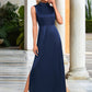 Diamond High Neck Elegant A-line Satin Maxi Dresses DEP0022520