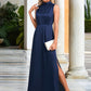 Diamond High Neck Elegant A-line Satin Maxi Dresses DEP0022520