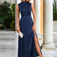 Diamond High Neck Elegant A-line Satin Maxi Dresses DEP0022520