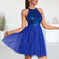 Kristen Sequins Halter Elegant A-line Tulle Sequin Mini Dresses DEP0022523