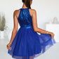 Kristen Sequins Halter Elegant A-line Tulle Sequin Mini Dresses DEP0022523