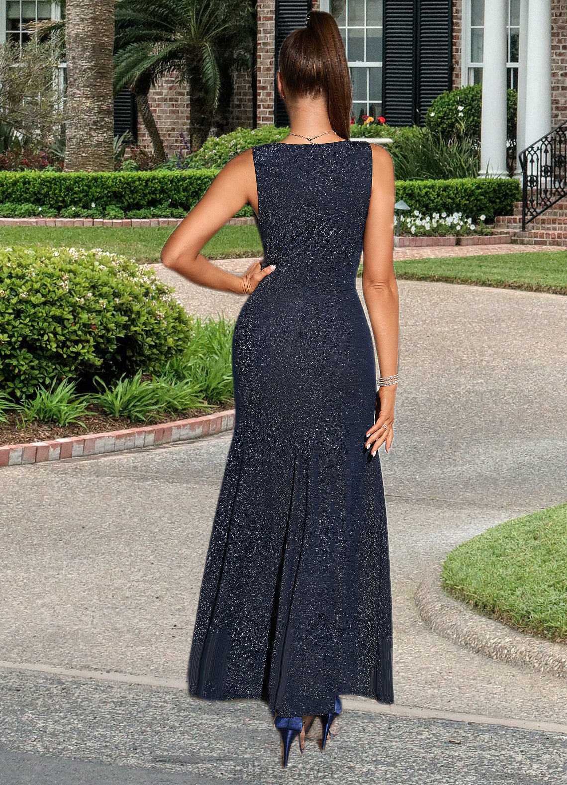 Joanna Sequins V-Neck Elegant Trumpet/Mermaid Cotton Blends Maxi Dresses DEP0022525