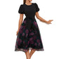 Helga Floral Print Scoop Elegant A-line Organza Midi Dresses DEP0022527