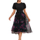 Helga Floral Print Scoop Elegant A-line Organza Midi Dresses DEP0022527