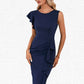 Krista Cascading Ruffles Ruffle Scoop Elegant Sheath/Column Cotton Blends Midi Dresses DEP0022541