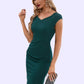 Kristin Ruffle V-Neck Elegant Sheath/Column Polyester Midi Dresses DEP0022552