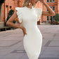 Emmy Cascading Ruffles High Neck Elegant Bodycon Cotton Blends Mini Dresses DEP0022555