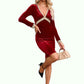 Una Appliques Lace V-Neck Elegant Bodycon Velvet Mini Dresses DEP0022560