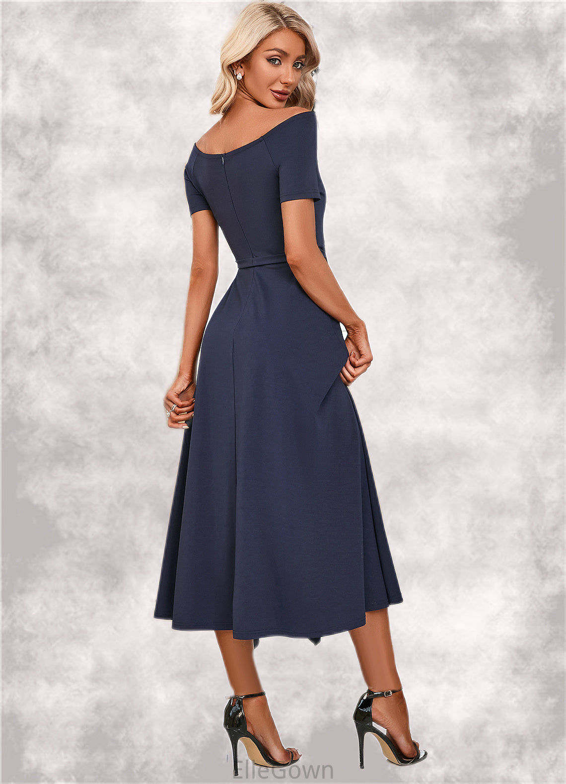 Melody V-Neck Elegant A-line Cotton Blends Midi Dresses DEP0022561