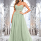 Maeve Ball-Gown/Princess V-Neck Floor-Length Tulle Prom Dresses With Sequins Appliques Lace DEP0025837