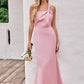 Sheath/Column One-Shoulder Sleeveless Ankle-Length Stretch Satin Bridesmaid Dresses with Pleated Carissa DEP0025220