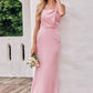 Sheath/Column One-Shoulder Sleeveless Ankle-Length Stretch Satin Bridesmaid Dresses with Pleated Carissa DEP0025220