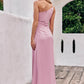 Sheath/Column One-Shoulder Sleeveless Floor-Length Stretch Satin Bridesmaid Dresses with Pleated Denisse DEP0025221