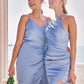 Sheath/Column Halter Sleeveless Floor-Length Stretch Satin Bridesmaid Dresses with Pleated Split Rhianna DEP0025224