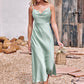 Sheath/Column Cowl Neck Sleeveless Tea-Length Stretch Satin Bridesmaid Dresses Journey DEP0025226