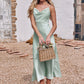 Sheath/Column Cowl Neck Sleeveless Tea-Length Stretch Satin Bridesmaid Dresses Journey DEP0025226