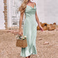 Sheath/Column Cowl Neck Sleeveless Tea-Length Stretch Satin Bridesmaid Dresses Journey DEP0025226