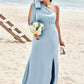 Trumpet/Mermaid One-Shoulder Sleeveless Floor-Length Stretch Satin Plus Size Bridesmaid Dresses with Bowknot - Plus Size Bridesmaid Dresseses Nora DEP0025228