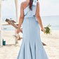 Trumpet/Mermaid One-Shoulder Sleeveless Floor-Length Stretch Satin Plus Size Bridesmaid Dresses with Bowknot - Plus Size Bridesmaid Dresseses Nora DEP0025228