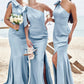 Trumpet/Mermaid One-Shoulder Sleeveless Floor-Length Stretch Satin Plus Size Bridesmaid Dresses with Bowknot - Plus Size Bridesmaid Dresseses Nora DEP0025228