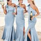 Trumpet/Mermaid One-Shoulder Sleeveless Floor-Length Stretch Satin Plus Size Bridesmaid Dresses with Bowknot - Plus Size Bridesmaid Dresseses Nora DEP0025228