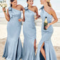 Trumpet/Mermaid One-Shoulder Sleeveless Floor-Length Stretch Satin Bridesmaid Dresses with Bowknot Paityn DEP0025229