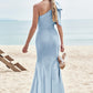 Trumpet/Mermaid One-Shoulder Sleeveless Floor-Length Stretch Satin Bridesmaid Dresses with Bowknot Paityn DEP0025229