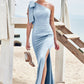 Trumpet/Mermaid One-Shoulder Sleeveless Floor-Length Stretch Satin Bridesmaid Dresses with Bowknot Paityn DEP0025229