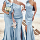 Trumpet/Mermaid One-Shoulder Sleeveless Floor-Length Stretch Satin Bridesmaid Dresses with Bowknot Paityn DEP0025229