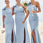 Trumpet/Mermaid One-Shoulder Sleeveless Floor-Length Stretch Satin Bridesmaid Dresses with Bowknot Paityn DEP0025229