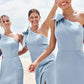 Trumpet/Mermaid One-Shoulder Sleeveless Floor-Length Stretch Satin Bridesmaid Dresses with Bowknot Paityn DEP0025229