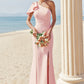 Sheath/Column One-Shoulder Sleeveless Floor-Length Stretch Crepe Bridesmaid Dresses with Bowknot Split Ruby DEP0025230