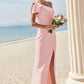 Sheath/Column One-Shoulder Sleeveless Floor-Length Stretch Crepe Bridesmaid Dresses with Bowknot Split Ruby DEP0025230