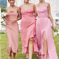 Sheath/Column Cowl Neck Sleeveless Tea-Length Stretch Satin Bridesmaid Dresses Muriel DEP0025232