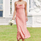 Sheath/Column Cowl Neck Sleeveless Tea-Length Stretch Satin Bridesmaid Dresses Muriel DEP0025232